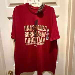 Red Christian Graphic Tee " Unashamed Born-Again Christian" NWT 3X men's